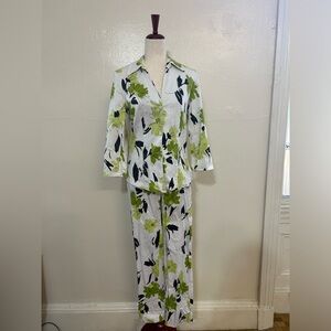 Randy Kemper Cotton Floral Print Long Sleeve Blouse and Matching Pant
